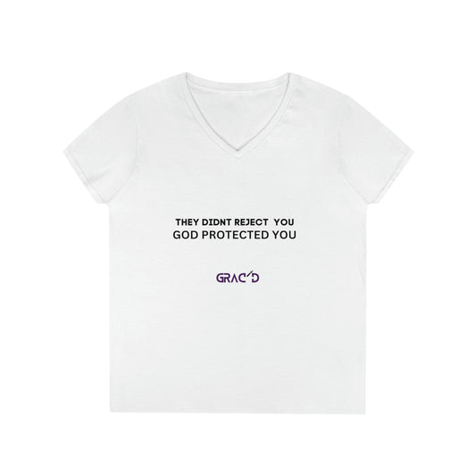 Ladies' V-Neck T-Shirt; They Didnt Reject you GRACD brand